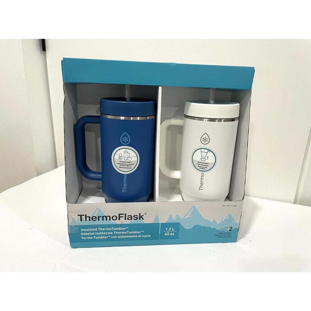 New ThermoFlask 40oz Insulated Tumbler Set - 2 Pack - Blue & White